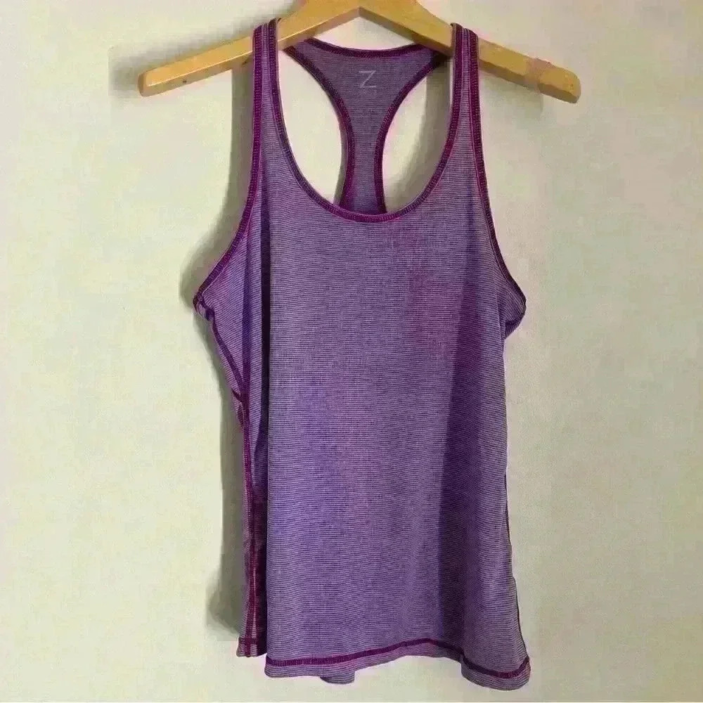 Zella Racerback Mini Stripe Athletic Tank in Purple Size Small